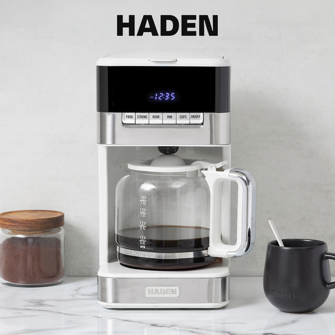 Haden Quintessential 12 Cup Programmable Digital Coffee Maker, Ivory/Chrome