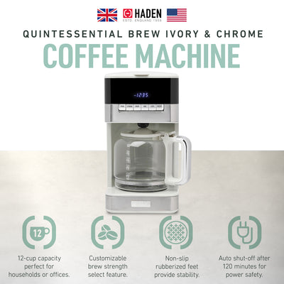 Haden Quintessential 12 Cup Programmable Digital Coffee Maker,Ivory/Chrome(Used) - VMInnovations