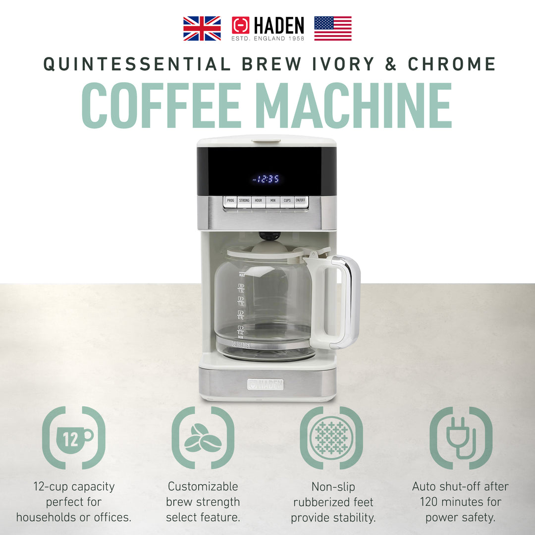 Haden Quintessential 12 Cup Programmable Digital Coffee Maker,Ivory/Chrome(Used)