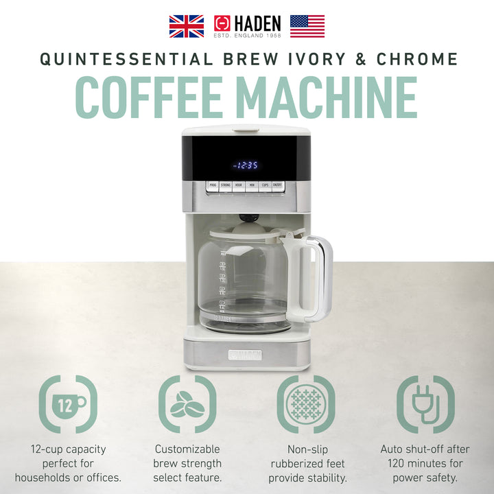 Haden Quintessential 12 Cup Programmable Digital Coffee Maker,Ivory/Chrome(Used)