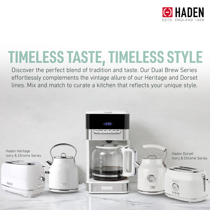 Haden 12 Cup Programmable Digital Coffee Maker, Ivory/Chrome (Open Box)