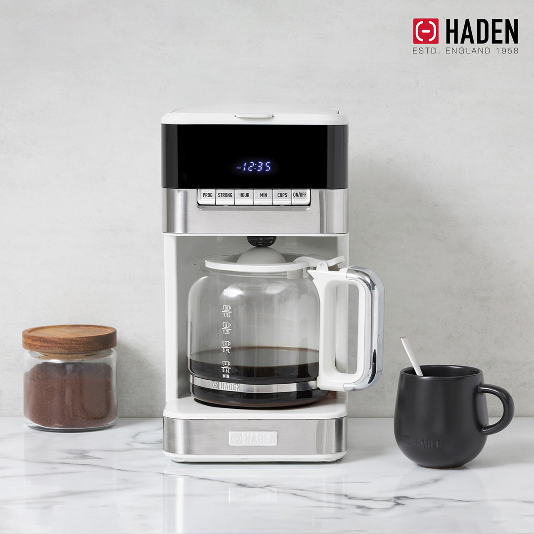 Haden 12 Cup Programmable Digital Coffee Maker, Ivory/Chrome (Open Box)