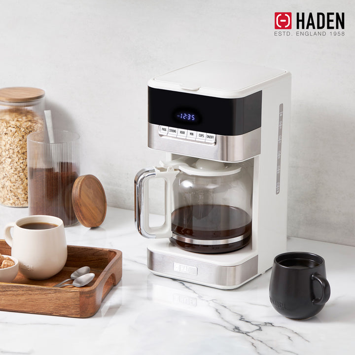 Haden 12 Cup Programmable Digital Coffee Maker, Ivory/Chrome (Open Box)