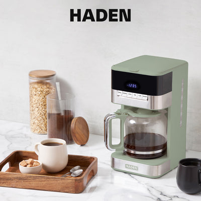 Haden Programmable Drip Coffee Maker, 12 Cup Cafe Machine & Carafe, Green/Chrome - VMInnovations
