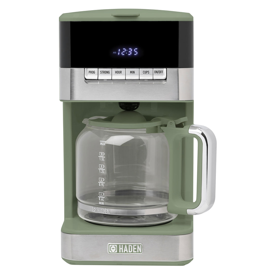 Haden Programmable Drip Coffee Maker, 12 Cup Cafe Machine & Carafe, Green/Chrome