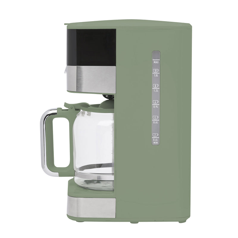 Haden Programmable Drip Coffee Maker, 12 Cup Cafe Machine & Carafe, Green/Chrome