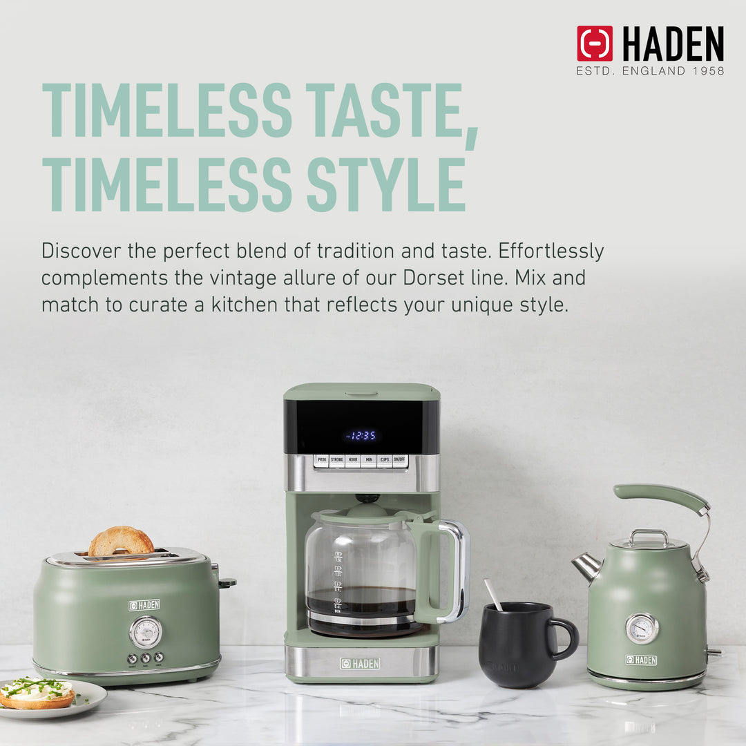 Haden Drip Coffee Maker, 12 Cup Cafe Machine & Carafe, Green/Chrome (Open Box) - VMInnovations