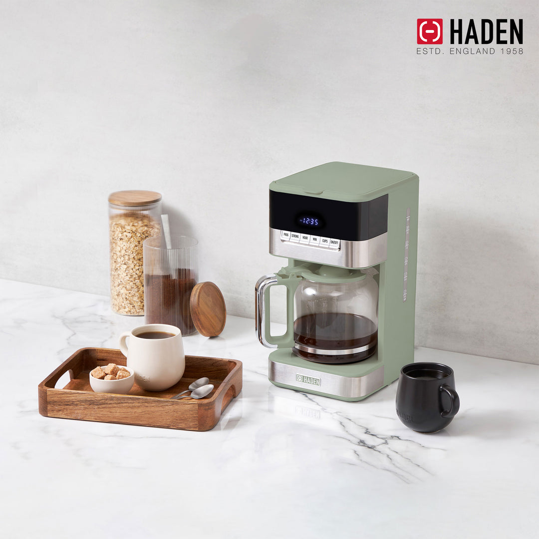 Haden Drip Coffee Maker, 12 Cup Cafe Machine & Carafe, Green/Chrome (Open Box)