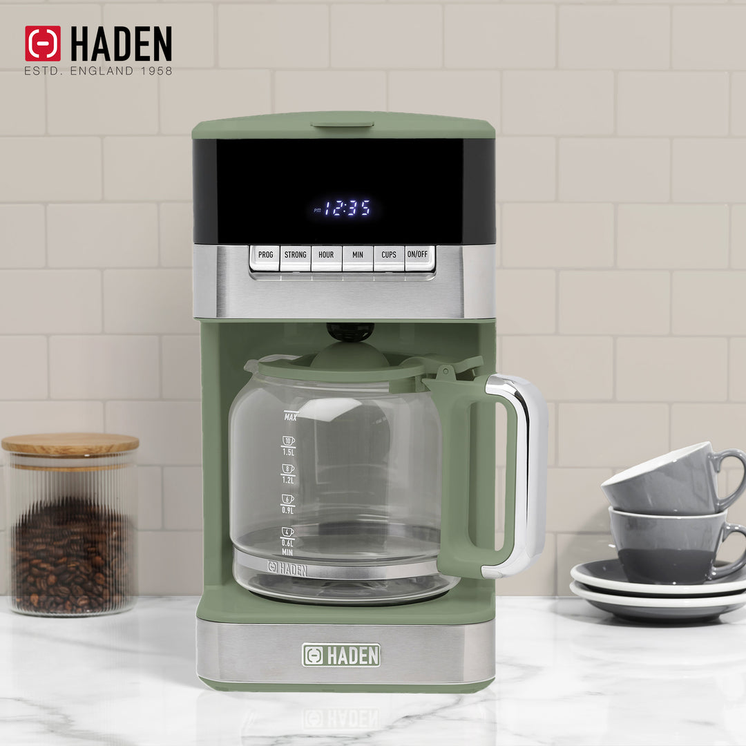 Haden Programmable Drip Coffee Maker, 12 Cup Cafe Machine & Carafe, Green/Chrome