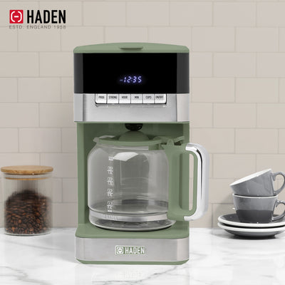 Haden Drip Coffee Maker, 12 Cup Cafe Machine & Carafe, Green/Chrome (Open Box) - VMInnovations