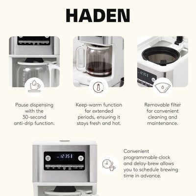 Haden Generous Brew 14 Cup Programmable Digital Coffee Maker Pot, Ivory/Chrome - VMInnovations