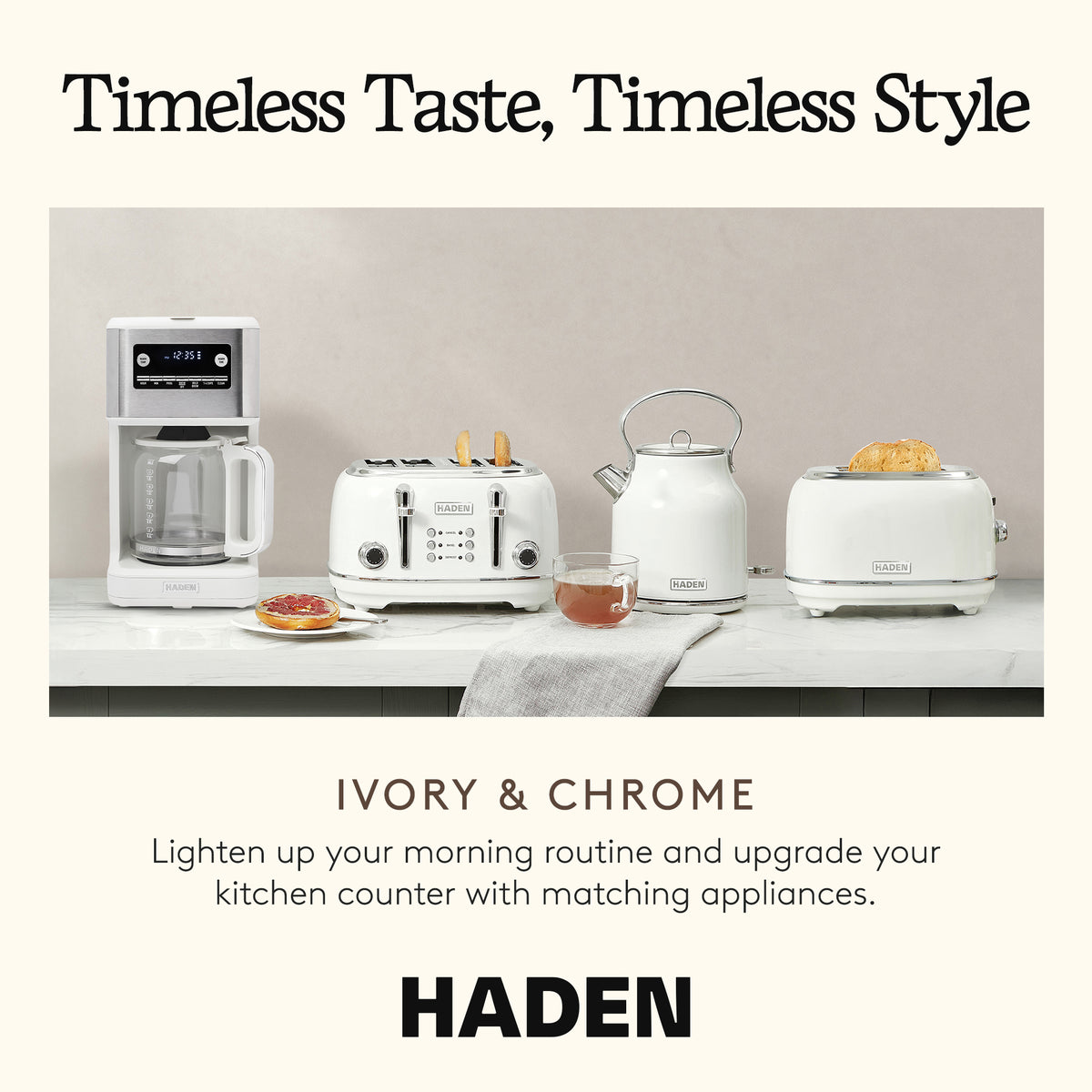 Haden Generous Brew 14 Cup Programmable Digital Coffee Maker Pot, Ivory/Chrome