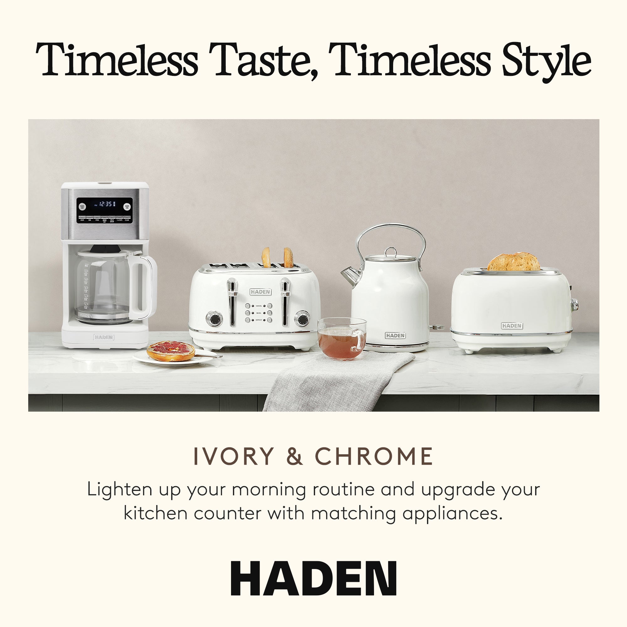 Haden Generous Brew 14 Cup Programmable Digital Coffee Maker Pot, Ivory/Chrome - VMInnovations