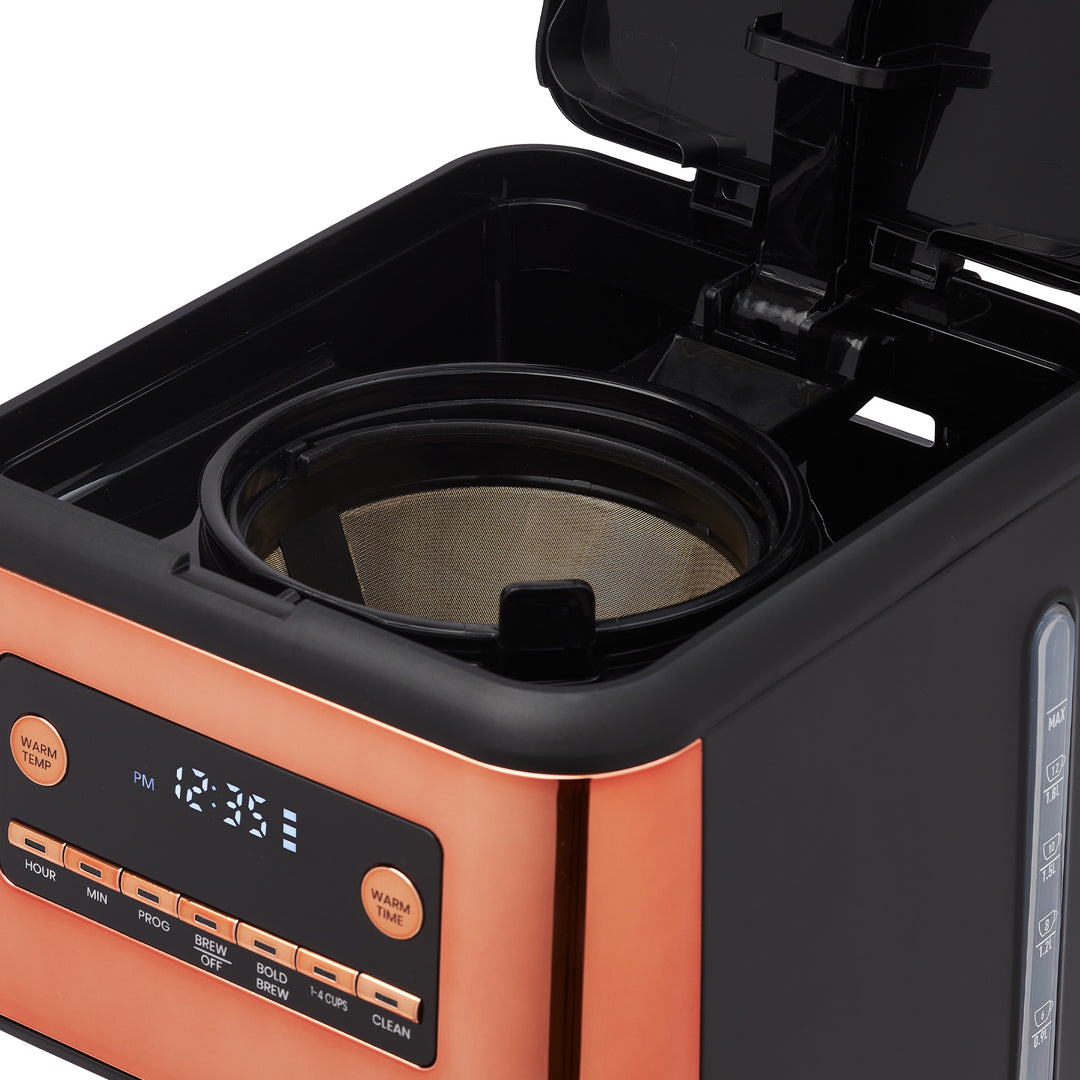 Haden Generous Brew 14 Cup Programmable Digital Coffee Maker Pot, Black/Copper