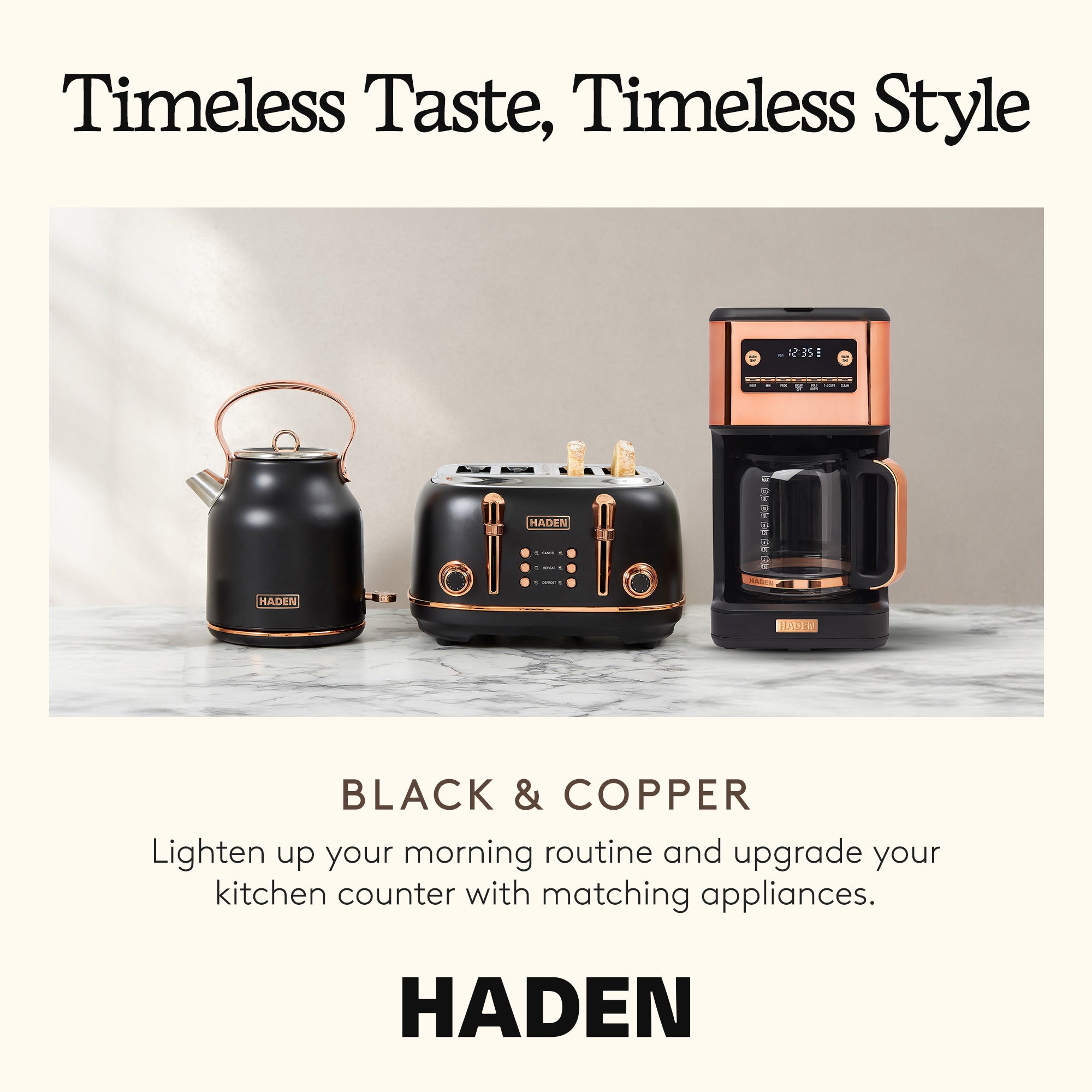 Haden Generous Brew 14 Cup Digital Coffee Maker Pot, Black/Copper (Open Box) - VMInnovations