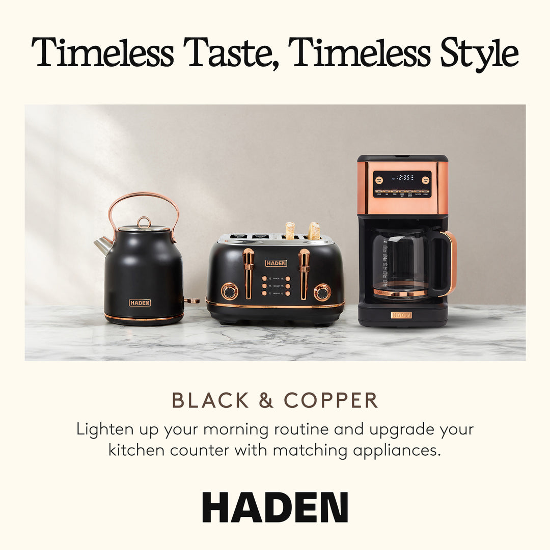 Haden Generous Brew 14 Cup Programmable Digital Coffee Maker Pot, Black/Copper