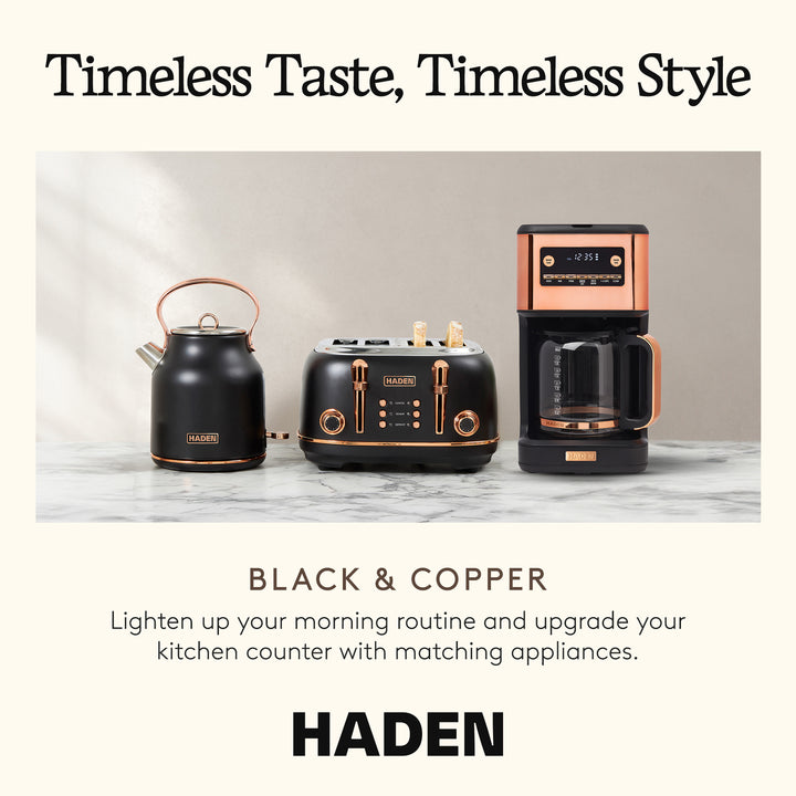Haden Generous Brew 14 Cup Programmable Digital Coffee Maker Pot, Black/Copper