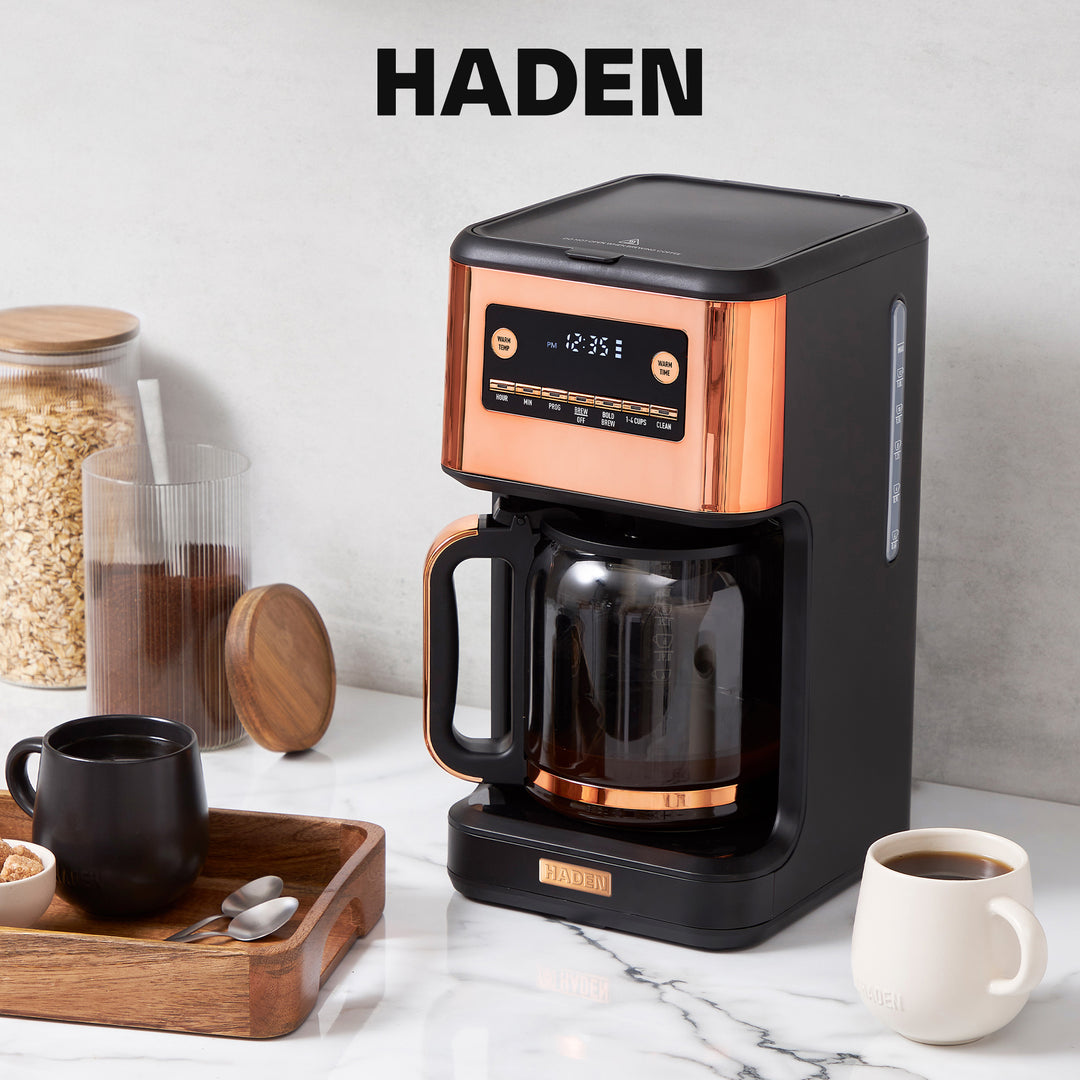 Haden Generous Brew 14 Cup Programmable Digital Coffee Maker Pot, Black/Copper