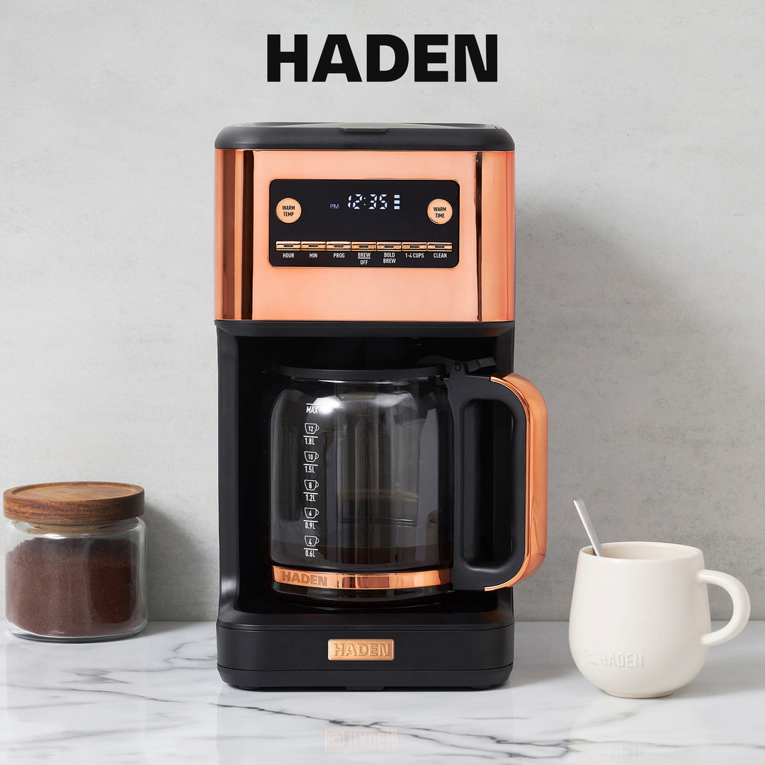 Haden Generous Brew 14 Cup Programmable Digital Coffee Maker Pot, Black/Copper