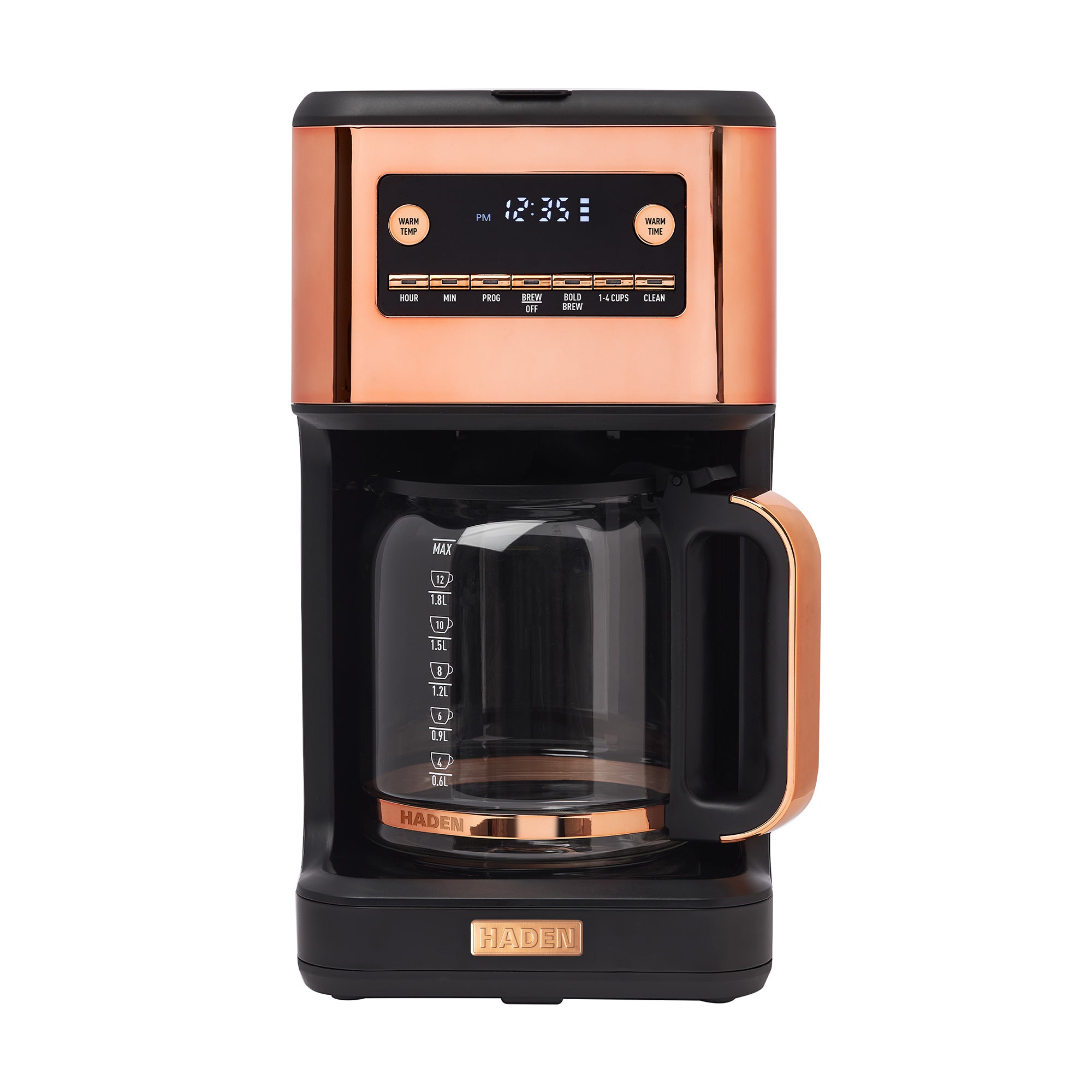 Haden Generous Brew 14 Cup Programmable Digital Coffee Maker Pot, Black/Copper