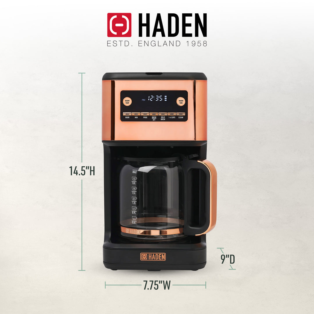 Haden Generous Brew 14 Cup Digital Coffee Maker Pot, Black/Copper (Open Box)