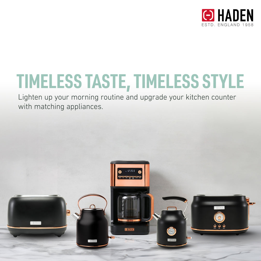 Haden Generous Brew 14 Cup Digital Coffee Maker Pot, Black/Copper (Open Box)