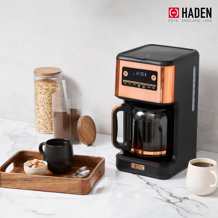 Haden Generous Brew 14 Cup Programmable Coffee Maker Pot, Black/Copper (Used)