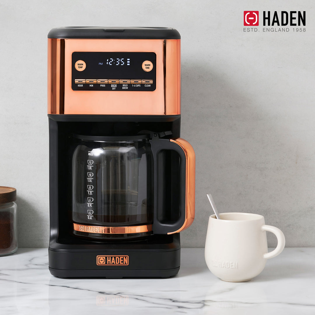 Haden Generous Brew 14 Cup Programmable Coffee Maker Pot, Black/Copper (Used)