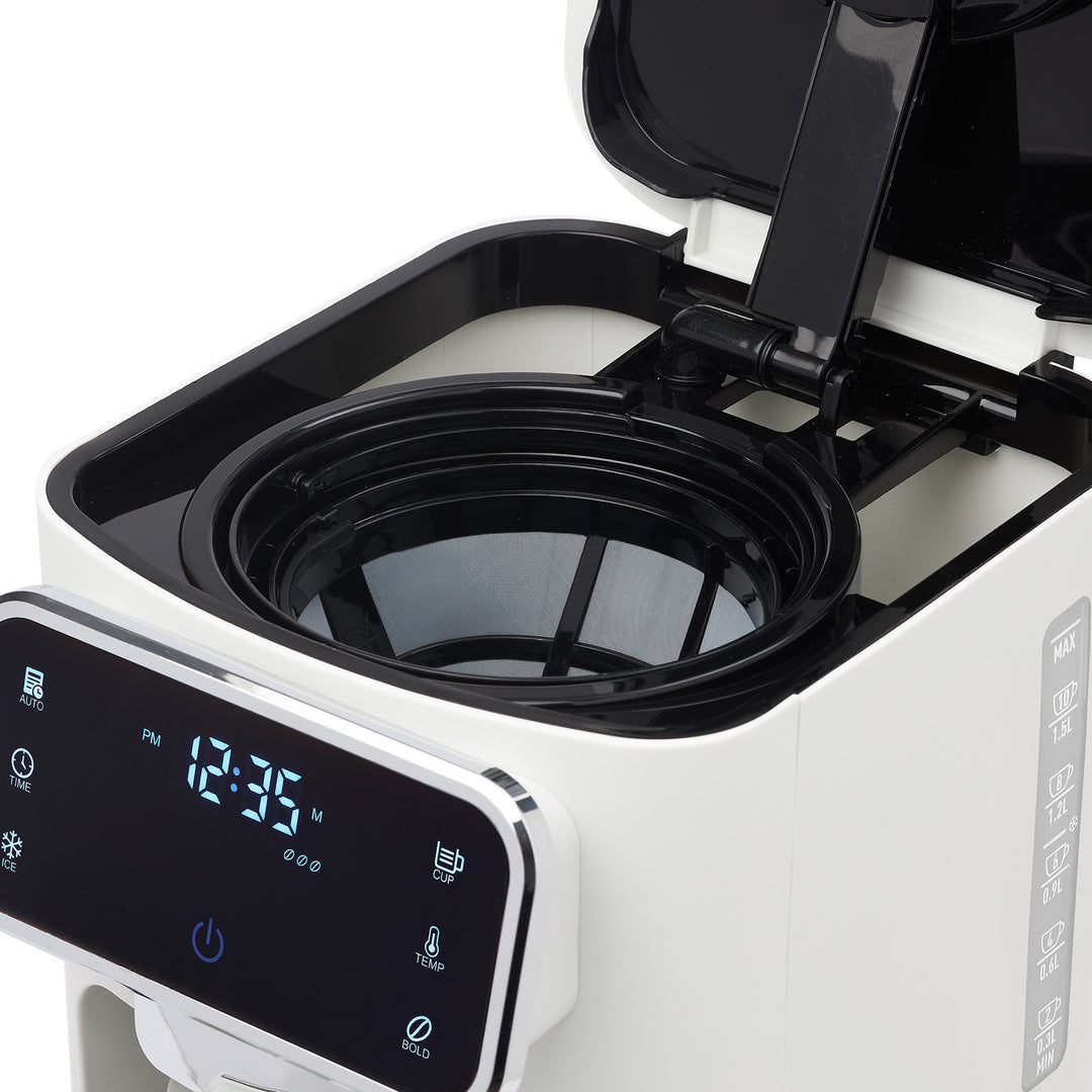 Haden Dual Brew 10 Cup Hot & Ice Programmable Digital Coffee Maker, Ivory/Chrome