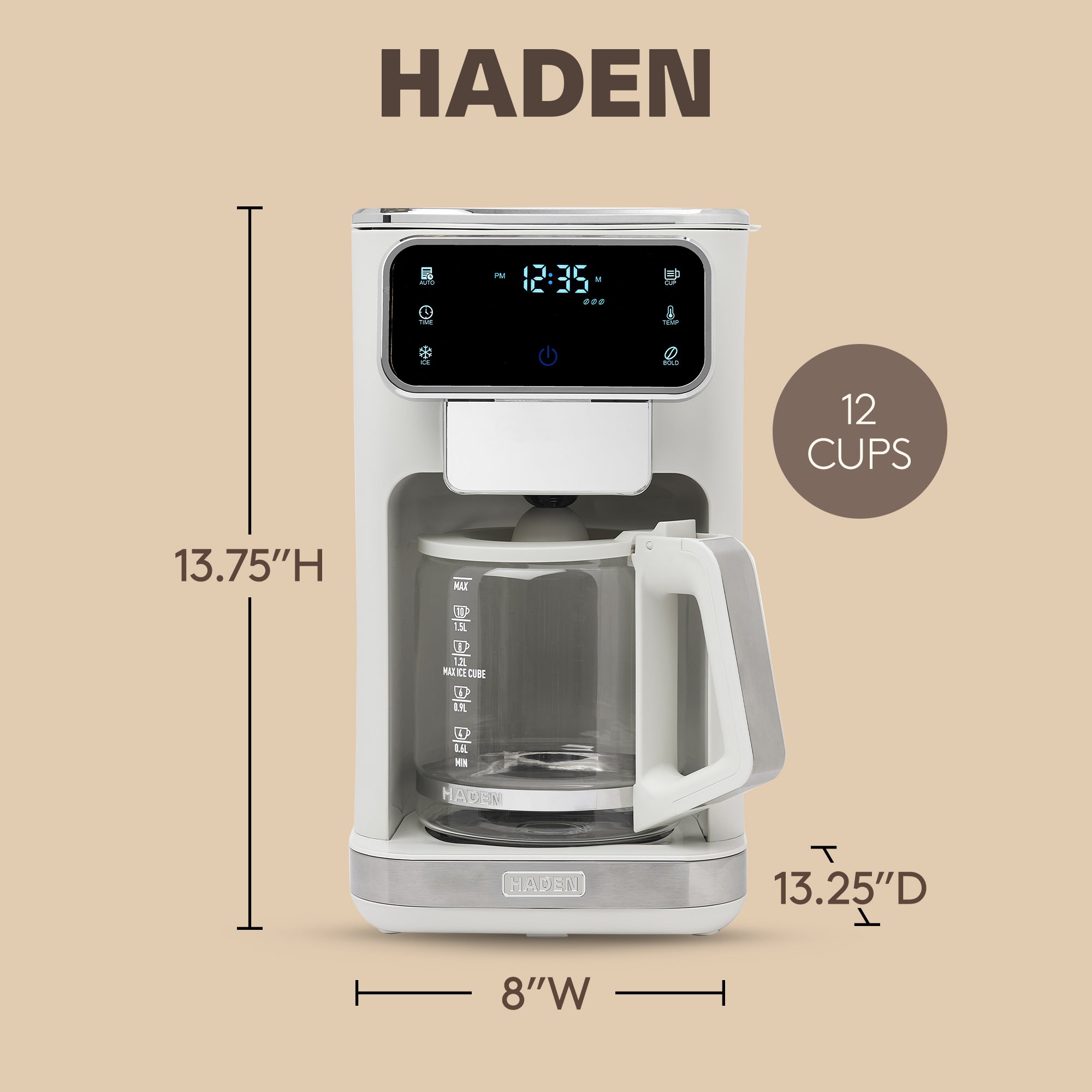 Haden Dual Brew 10 Cup Hot & Ice Programmable Digital Coffee Maker, Ivory/Chrome - VMInnovations