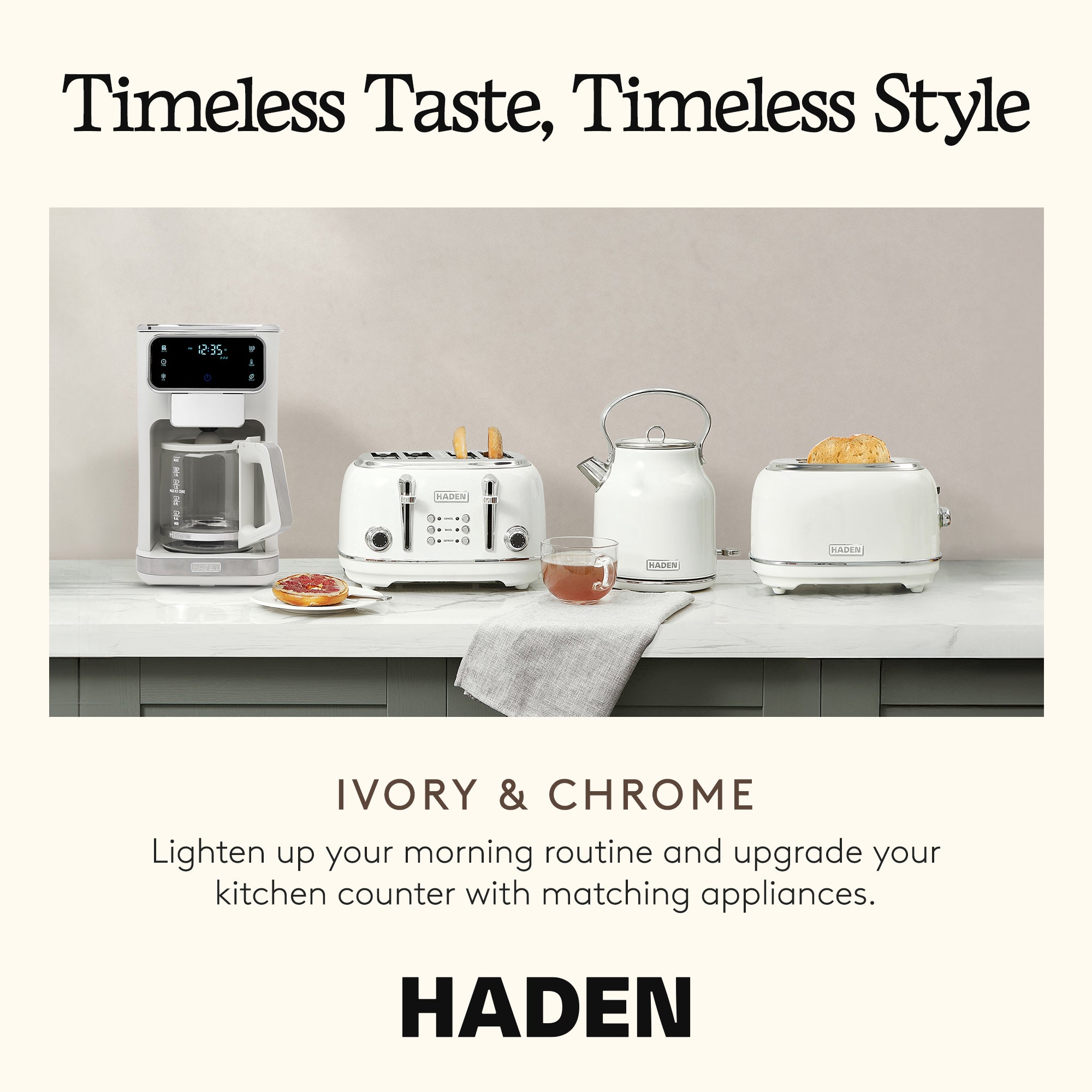 Haden Dual Brew 10 Cup Hot & Ice Programmable Digital Coffee Maker, Ivory/Chrome - VMInnovations