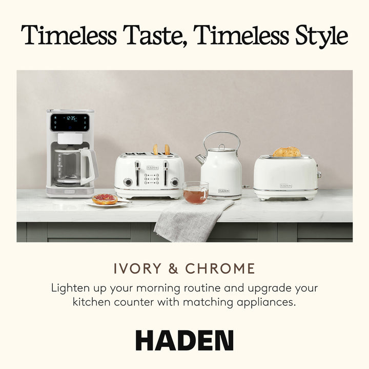 Haden Dual Brew 10 Cup Hot & Ice Programmable Digital Coffee Maker, Ivory/Chrome