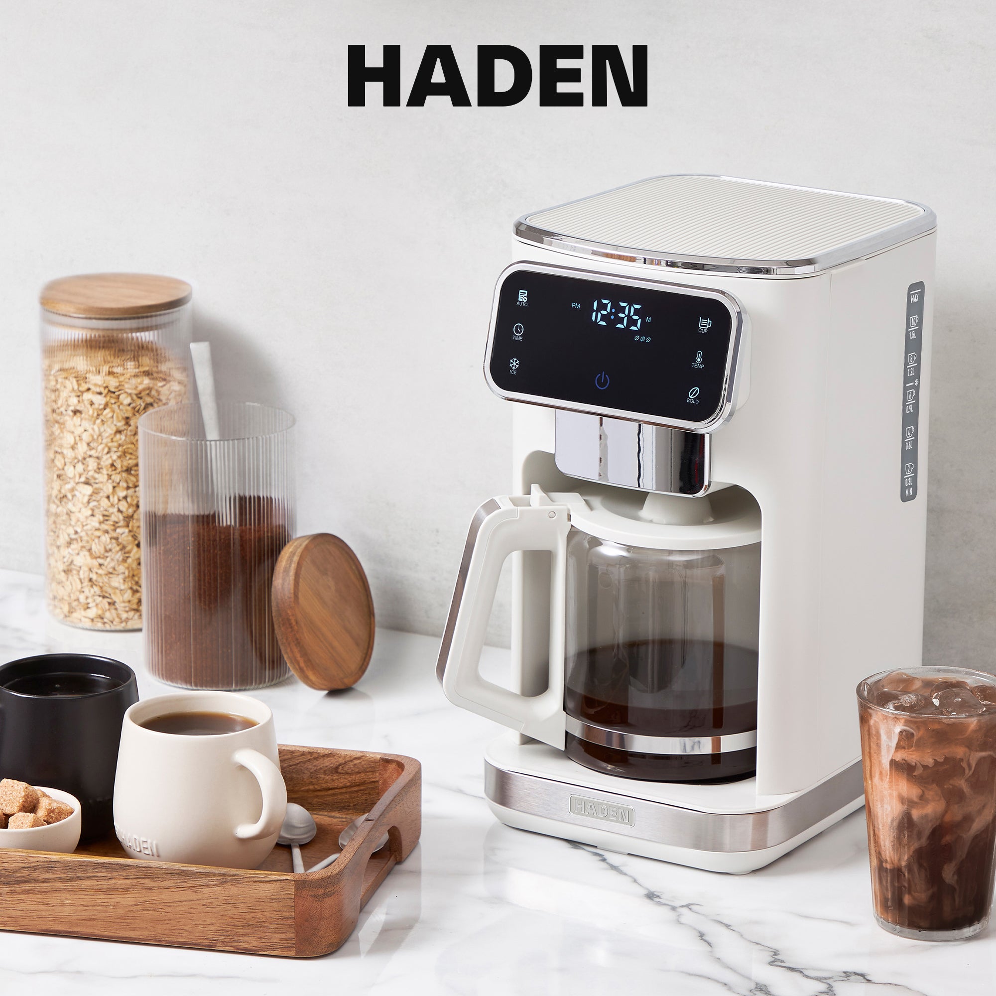 Haden Dual Brew 10 Cup Hot & Ice Programmable Digital Coffee Maker, Ivory/Chrome - VMInnovations