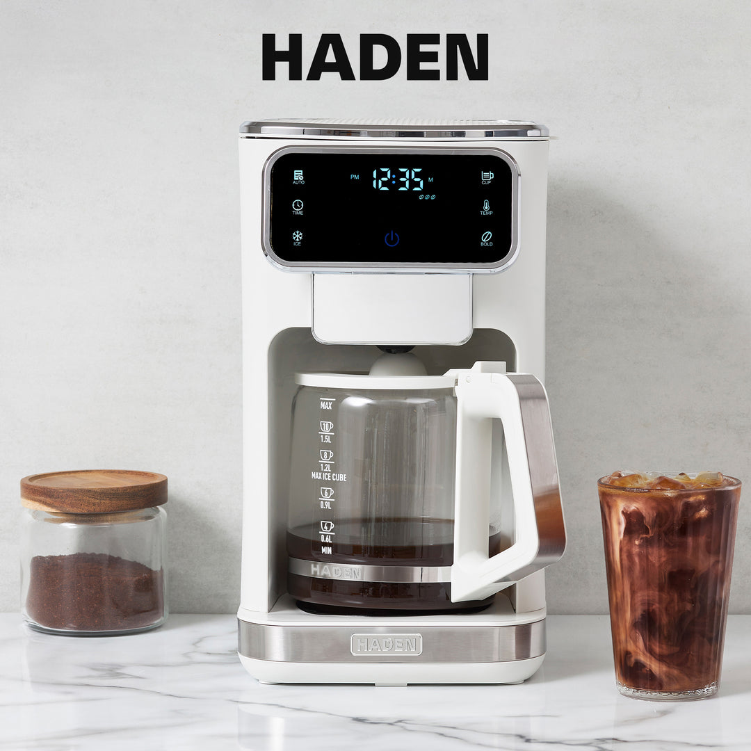Haden Dual Brew 10 Cup Hot & Ice Programmable Digital Coffee Maker, Ivory/Chrome