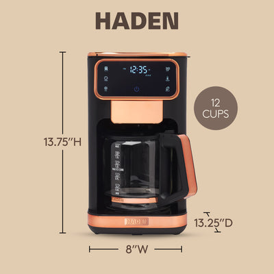 Haden Dual Brew 12 Cup Hot & Ice Programmable Digital Coffee Maker, Black/Copper