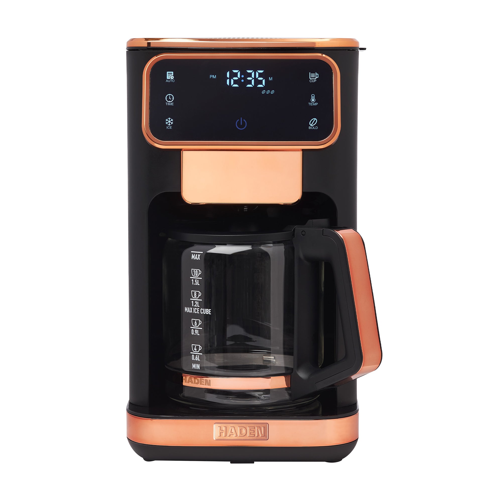 Haden Dual Brew 12 Cup Hot & Ice Programmable Digital Coffee Maker, Black/Copper