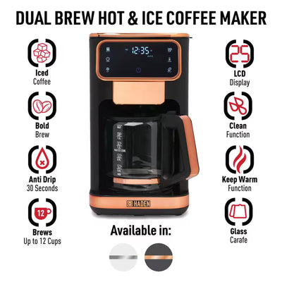 Haden Dual 12 Cup Hot & Ice Programmable Coffee Maker, Black/Copper (Used) - VMInnovations