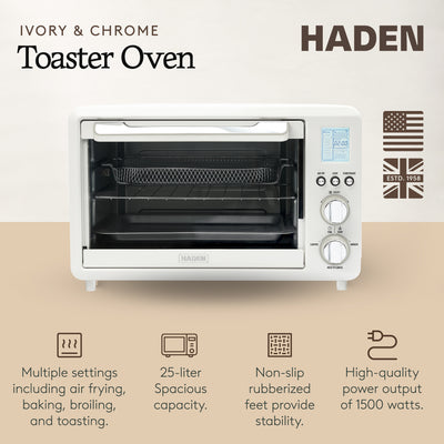 Haden 6 Slice Toaster Oven Air Fryer Combo for Kitchen, Ivory/Chrome (Open Box) - VMInnovations