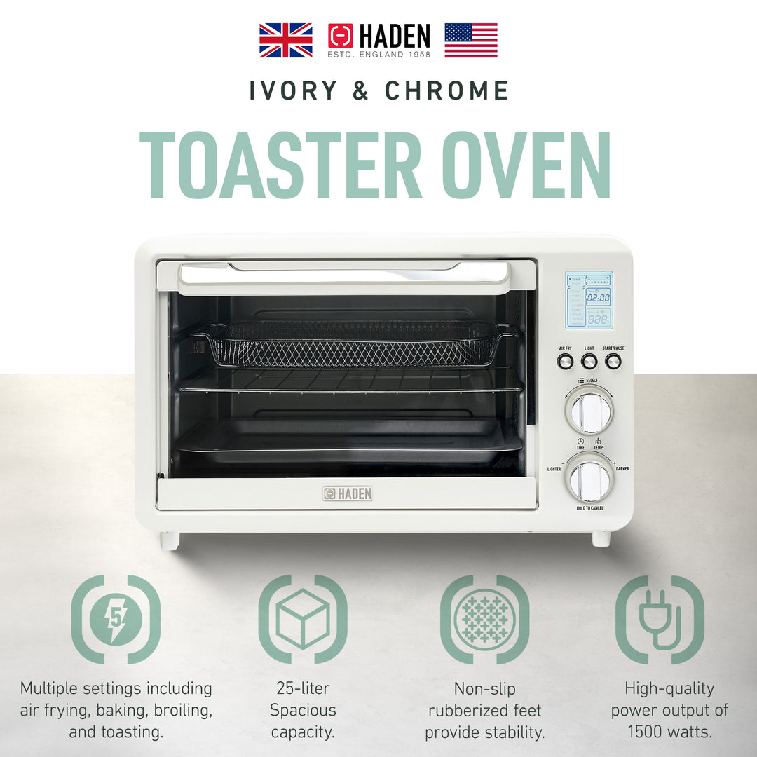 Haden 6 Slice Toaster Oven Air Fryer Combo for Kitchen, Ivory/Chrome (Open Box)