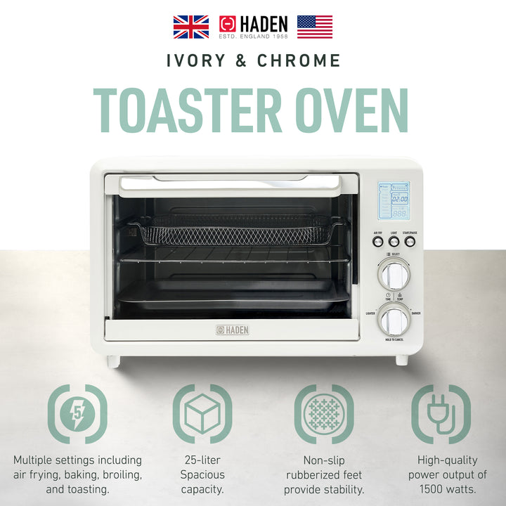 Haden 6 Slice Toaster Oven Air Fryer Combo for Kitchen, Ivory/Chrome (Open Box)