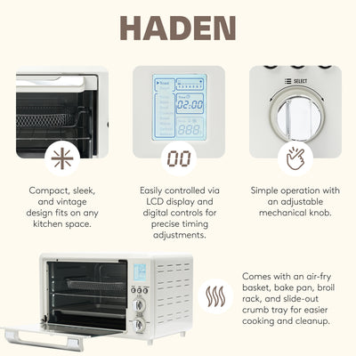 Haden 6 Slice Toaster Oven Air Fryer Combo for Kitchen, Ivory/Chrome (Open Box)