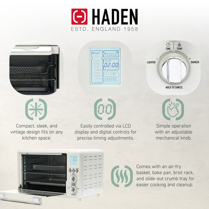 Haden 6 Slice Toaster Oven Air Fryer Combo for Kitchen, Ivory/Chrome (Open Box)