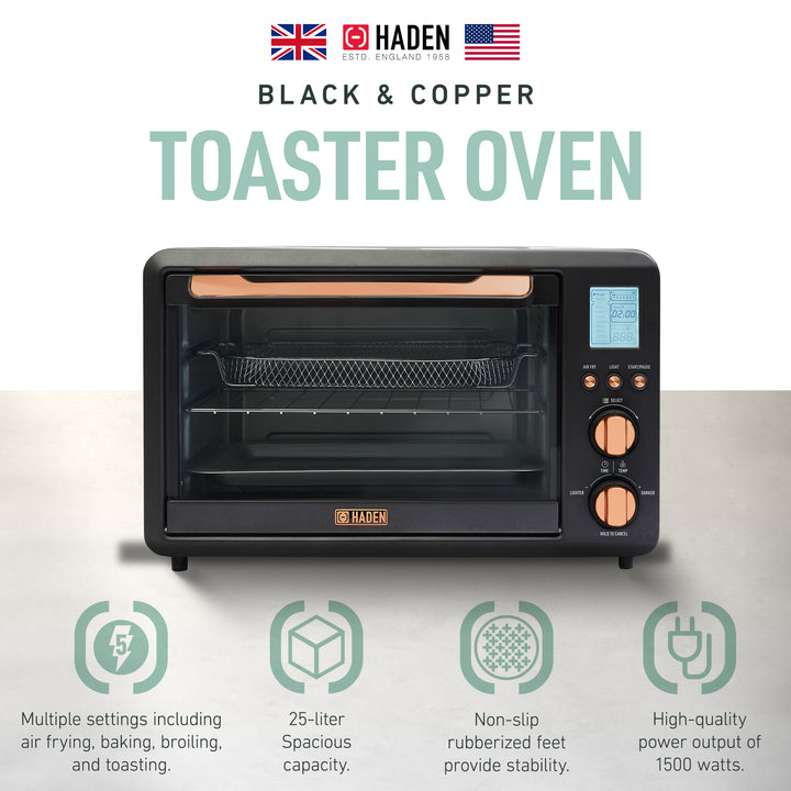 Haden Countertop 6 Slice Toaster Oven Air Fryer Combo for Kitchen, Black/Copper