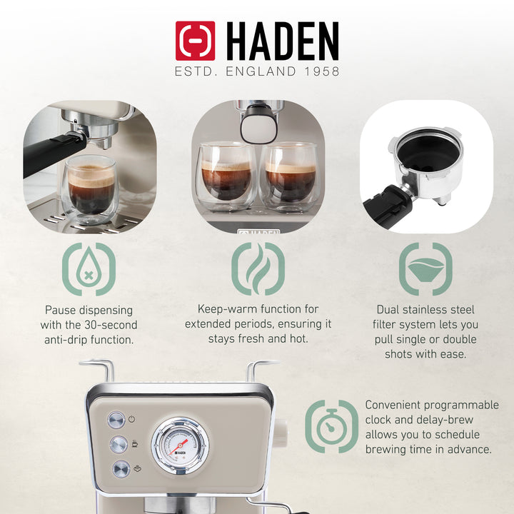 Haden Barista Brew Espresso Machine 20-Bar Espresso Maker, Putty & Copper (Used)