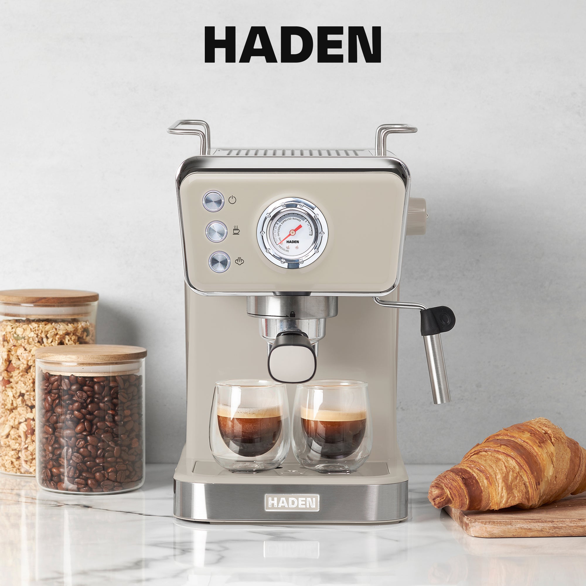 Haden Barista Brew Espresso Coffee Machine 20-Bar Espresso Maker, Putty & Copper - VMInnovations