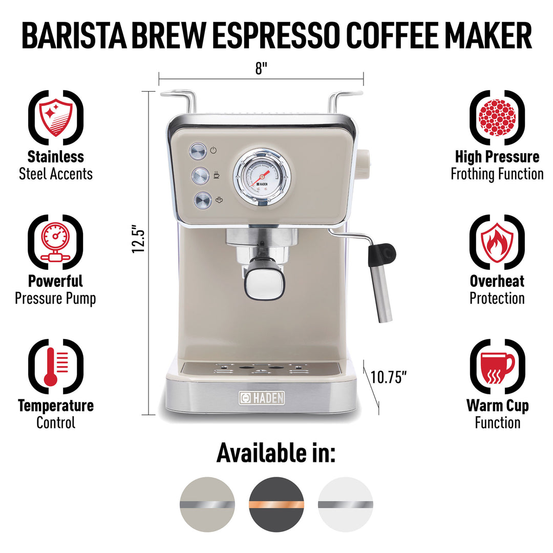 Haden Barista Brew Espresso Coffee Machine 20-Bar Espresso Maker, Putty & Copper