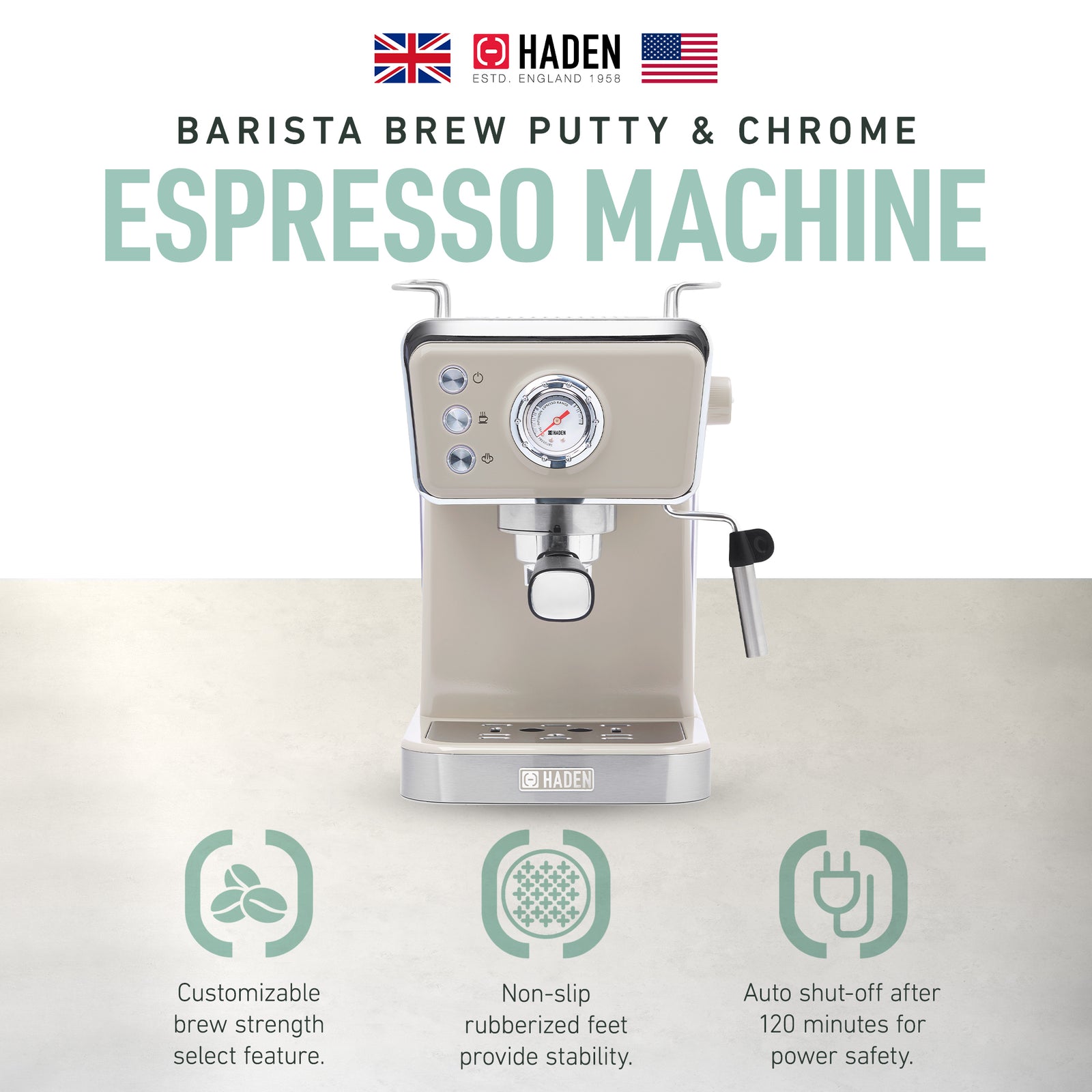 Haden Barista Brew Espresso Machine 20-Bar Espresso Maker, Putty (Open Box) - VMInnovations