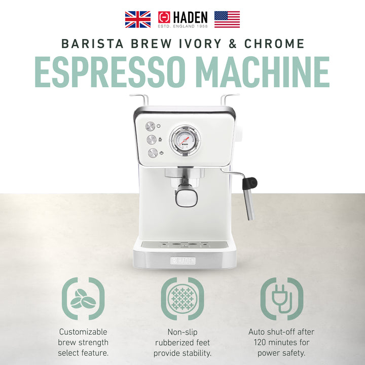 Haden Brew Espresso Coffee Machine 20-Bar Espresso Maker, Ivory & Copper (Used)