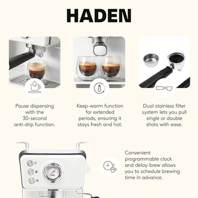 Haden Barista Brew Espresso Coffee Machine, Ivory & Copper (Open Box)