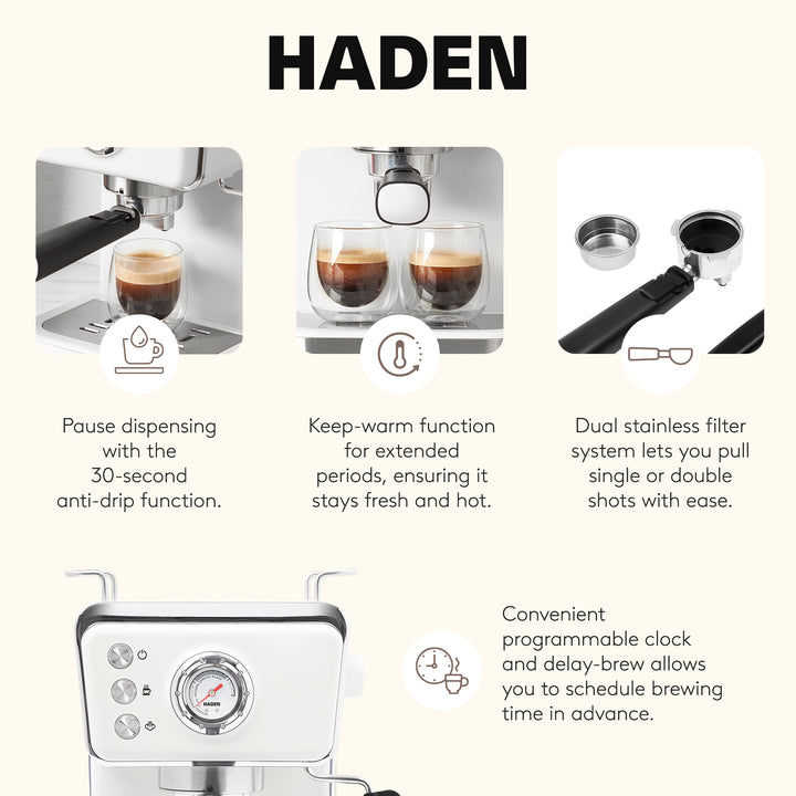 Haden Barista Brew Espresso Coffee Machine, Ivory & Copper (Open Box) - VMInnovations